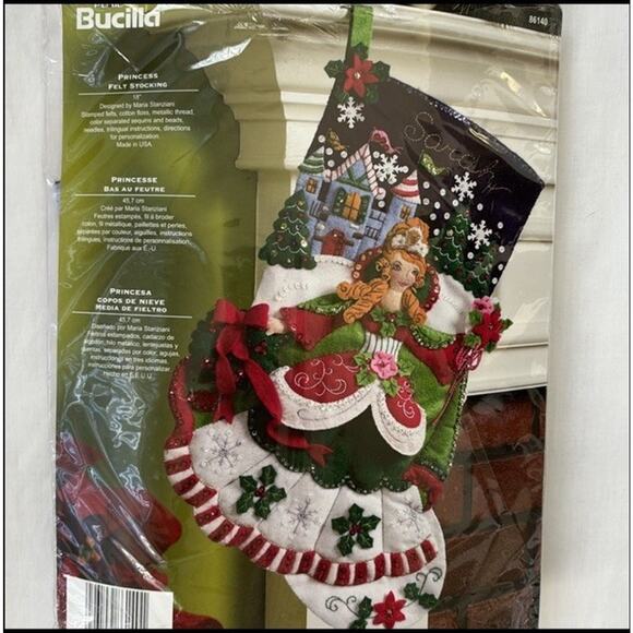 VTG Bucilla PRINCESS Fairy Felt Christmas Stocking Appliqué Kit Retro 86140 2008 - Picture 1 of 8